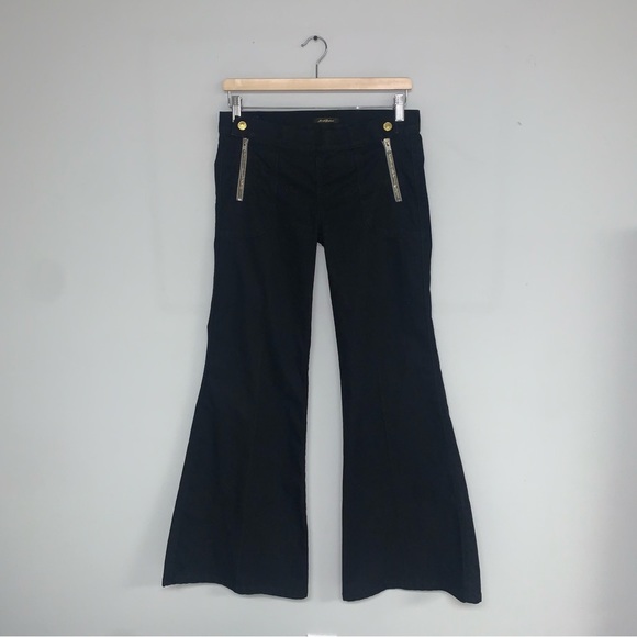 7 For All Mankind Flare Jeans Women's Size 27 Black Stretch  Low Waisted Zippers - Picture 2 of 11